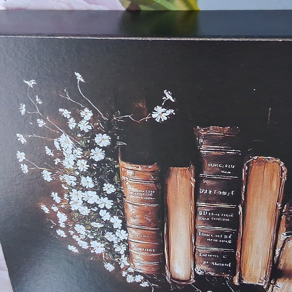 Fashionable Book Stack With Babys Breath Wooden Wall Plaque - Picture 2 of 5